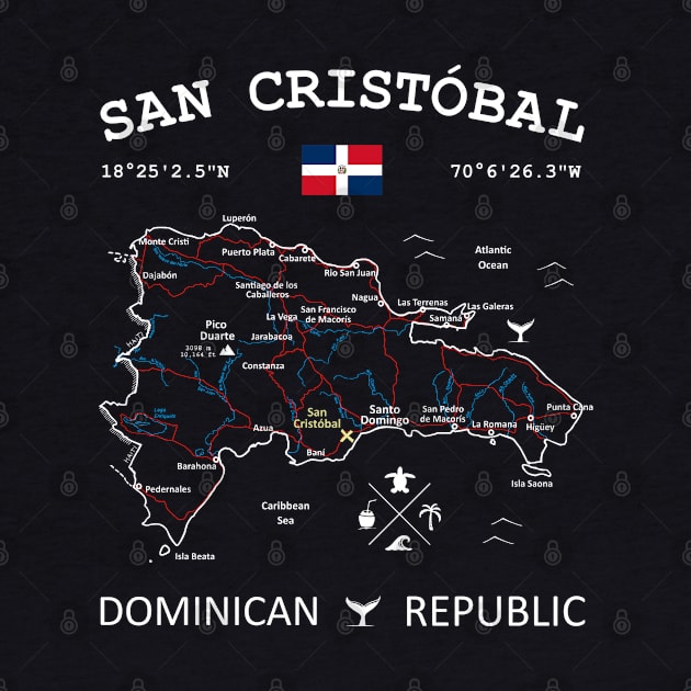 San Cristóbal Dominican Republic Flag Travel Map Coordinates GPS by French Salsa